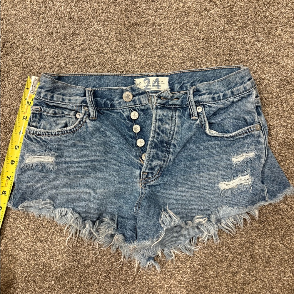Free People Blue Frayed Jean Shorts